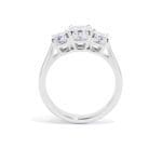 Three Diamond Engagement Ring Cushion cut diamonds 4 prong basket with airline in Platinum