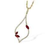 leaf necklace with diamonds and rubies