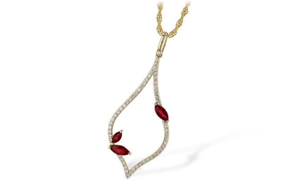 leaf necklace with diamonds and rubies