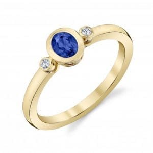 Blue Sapphire and diamond bezel ring 130275
