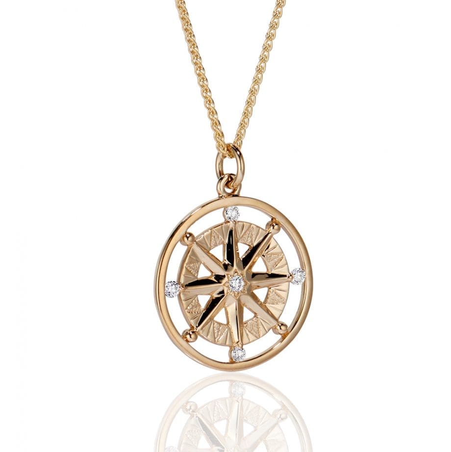 Compass rose 5 diamond pendant in yellow gold_100746 side