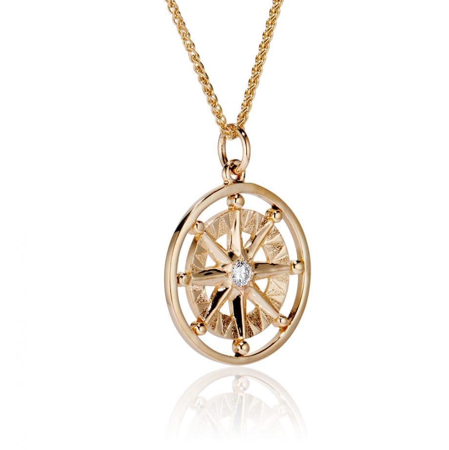 Compass rose large pendant one diamond and frame_101172 side view