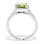 Princess Cut Peridot and Diamond Halo Ring