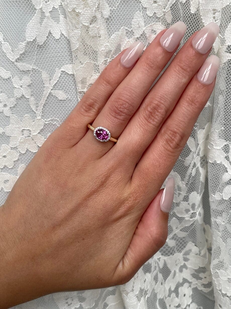 Oval Pink Sapphire Halo Ring