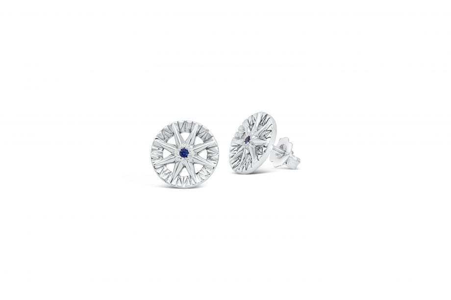 Sapphire Compass Rose Stud earrings in white gold