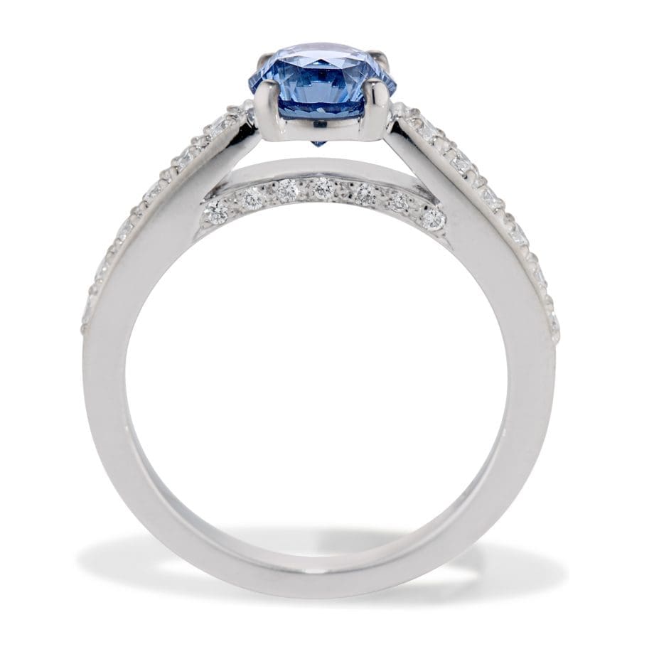 120725 Concave Cut Sapphire and Diamond Ring