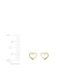 Open Heart Earrings 8mm 14k yellow gold with ruler for scale