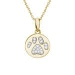 yellow gold and diamond paw print pendant necklace