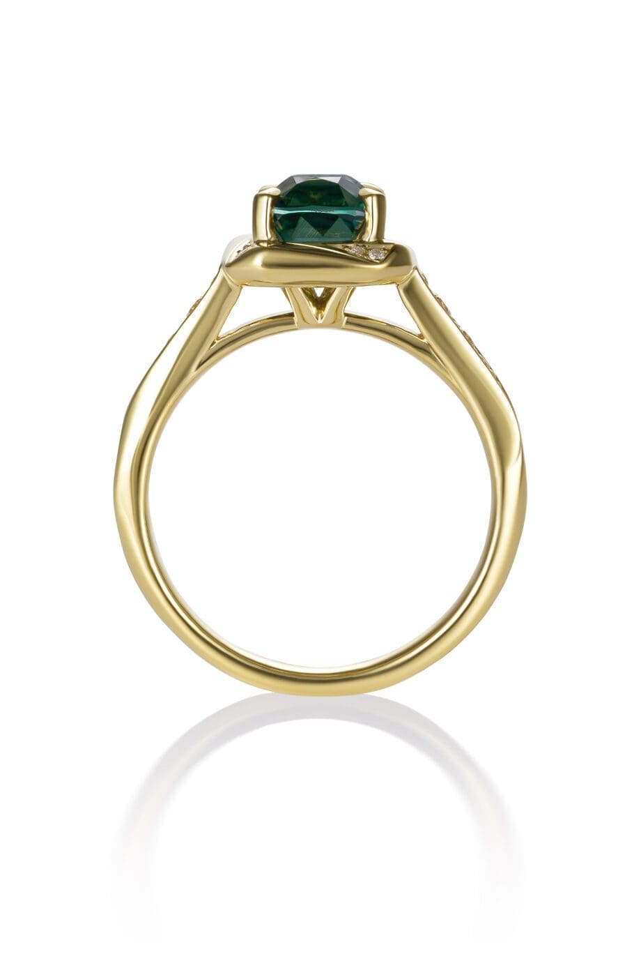 Teal sapphire and gold ring