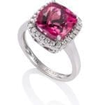 Bright Pink Tourmaline and Diamond Ring WG Tourm Halo Ring