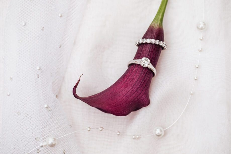 Partial Bezel Diamond Solitaire semi bezel diamond ring and band on flower