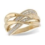 Waves ring in yellow gold with diamonds