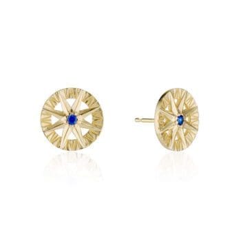 C-11.5-S-14Y-1S Yellow Gold and Sapphire Compass Rose studs