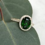 Chrome diopside ring with leaf