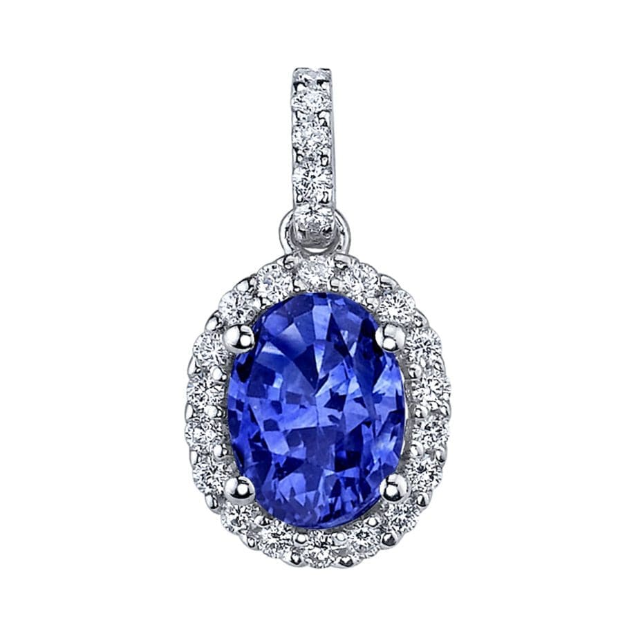 Blue Sapphire 14kt White Gold Pendant with Diamonds N-69881-PBS