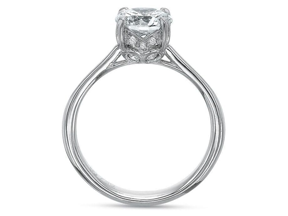 "Silk" Diamond solitaire engagement ring side view with diamond gallery