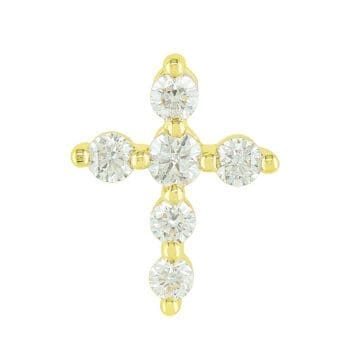 Petite Diamond Cross Pendant in 14k yellow gold with six prong set diamonds totaling 0.34cttw in a modest size of 12.93mm x 10.23mm. no chain included