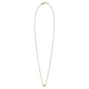 Diamond Solitaire Bezel Necklace - 18k Yellow gold with a .10ct round brilliant diamond on a 16 inch cable chain that is 1.3mm.