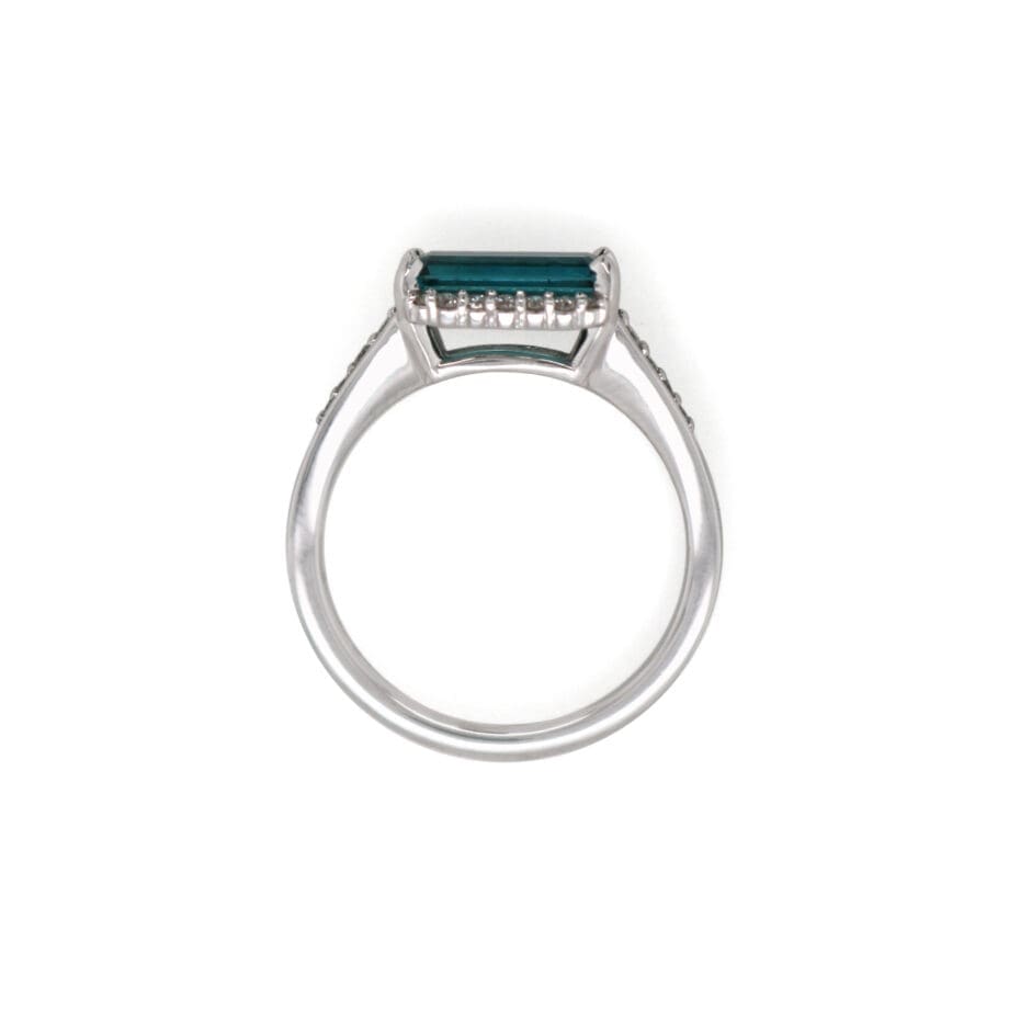 Indicolite New Horizon Ring with Semi Halo in White Gold Profile