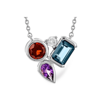 Garnet, Diamond, Topaz, Amethyst Pendant Necklace N8433