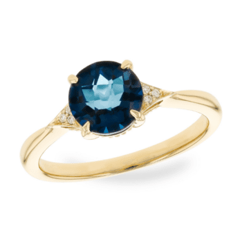 London Blue Topaz and Diamond Ring in 14k yellow gold.