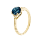 London Blue Topaz and Diamond Ring in 14k yellow gold. 3/4 view.