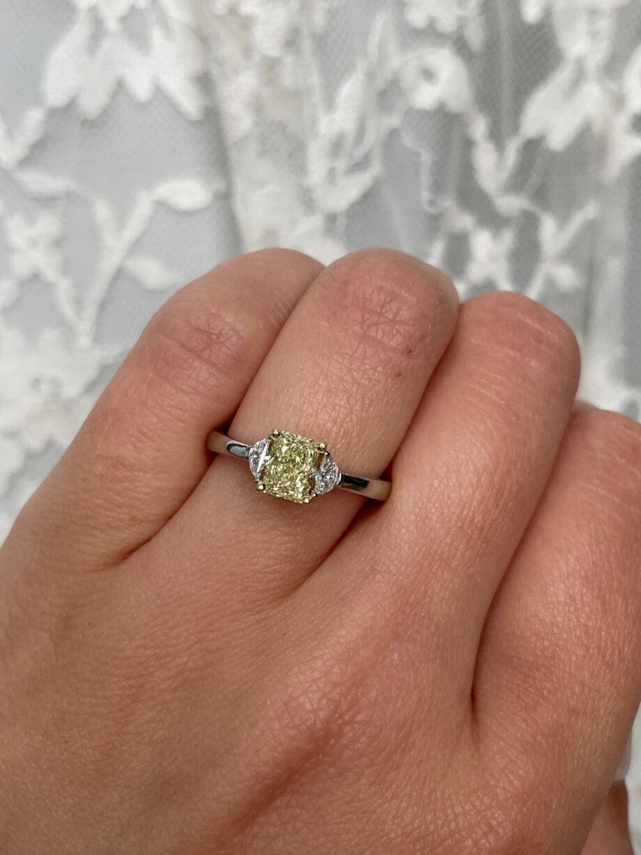 Radiant Yellow and Halfmoon Diamond Ring