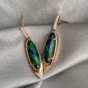 210-00331 Azurite Malachite Diamond Drop Earrings