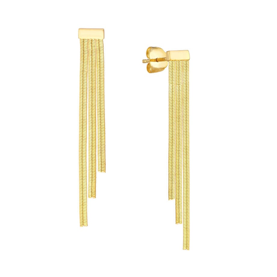 Triple Snake Chain Earrings dangles yellow gold post earrings.