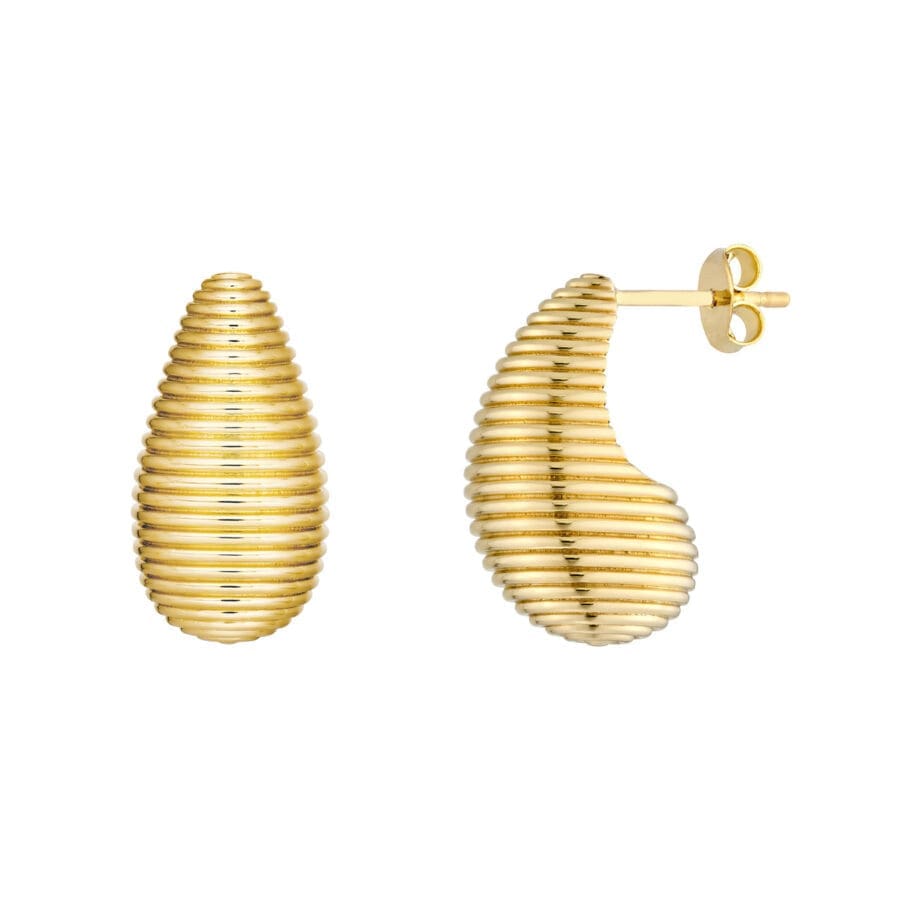 Fluted Teardrop Stud Earrings. 14k yellow gold