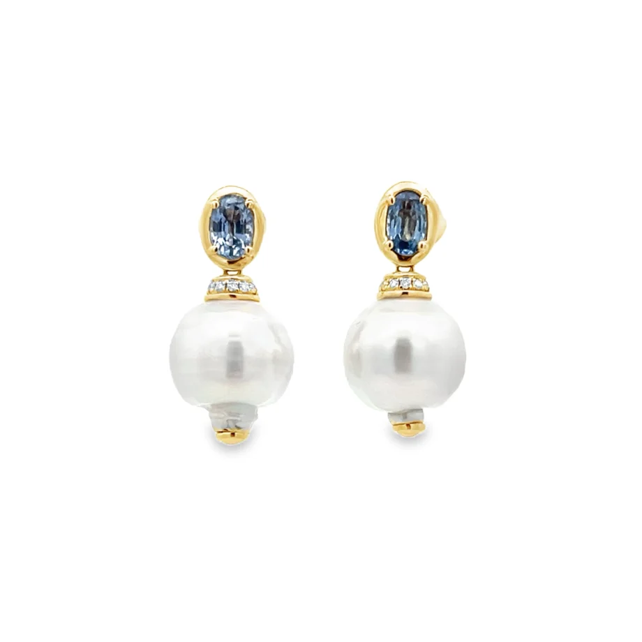 Sapphire and Pearl Dangle Earrings in