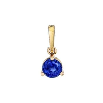 Blue Sapphire Solitaire Pendant - a brilliant 0.45ct round blue sapphire, set in classic 14K yellow gold with graceful three-prong styling.