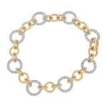 Two-tone gold diamond link bracelet with twisted rope detailing and round diamond links - Full view