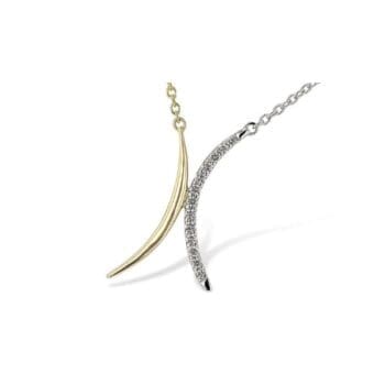 Curved Pendant Necklace with Diamond Accents 14k yellow and white gold
