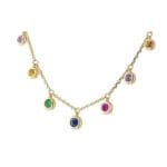 Multi-Color Sapphire & Green Garnet Necklace - 14k yellow gold