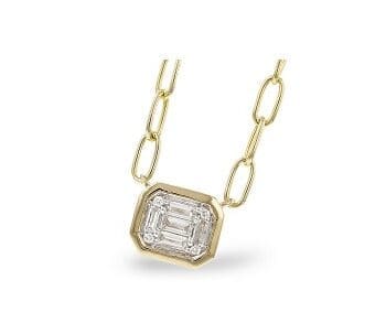 Diamond Cluster Paperclip Necklace - 14k yellow gold