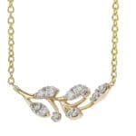 Diamond Branch Necklace - 14k yellow gold with diamond leaves.