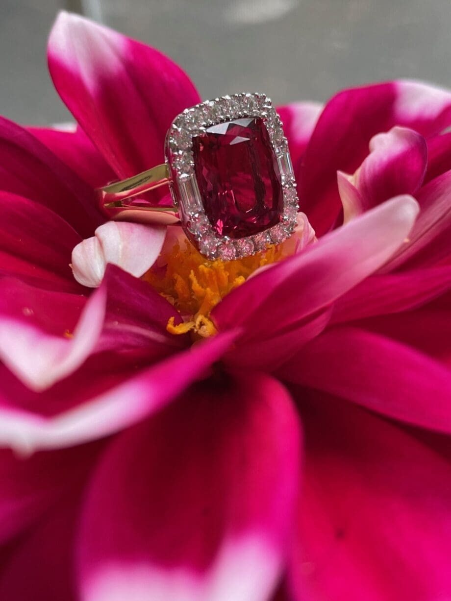 Rubellite Diamond Halo Ring 3