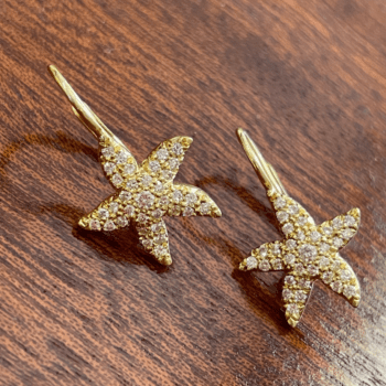 Diamond Starfish Leverback Earrings 18k yellow gold