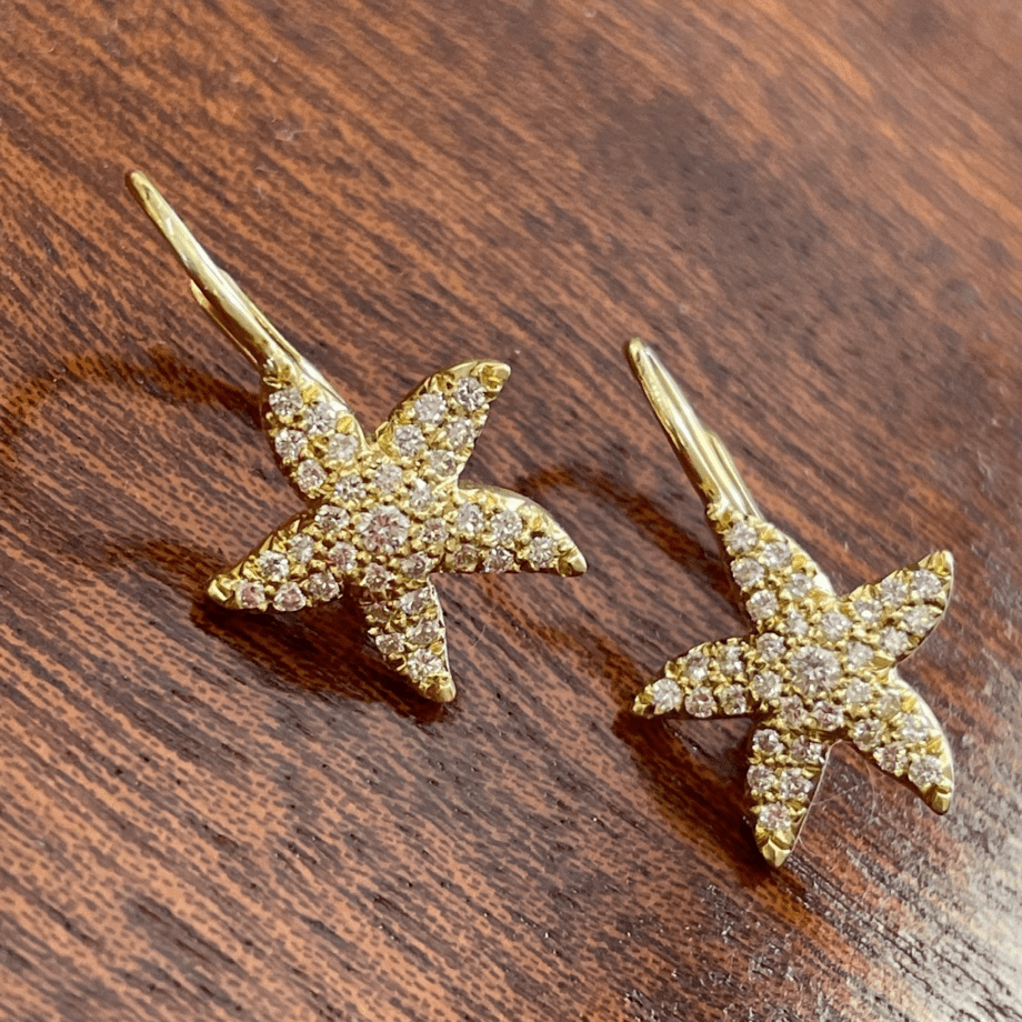 Diamond Starfish Leverback Earrings 18k yellow gold