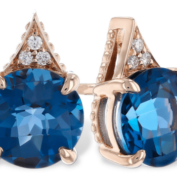 E2180 Blue Topaz Studs with Diamond Trio Accent