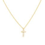 Petite Diamond Cross Necklace 14k yellow gold