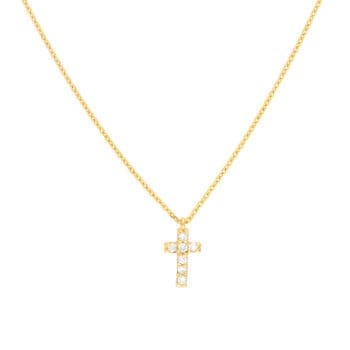 Petite Diamond Cross Necklace 14k yellow gold