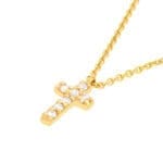 Petite Diamond Cross Necklace 14k yellow gold close up