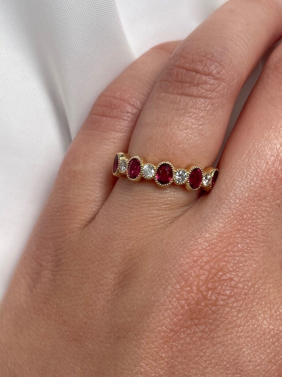Ruby and Diamond Ring 200-1857 14k yellow gold on a hand