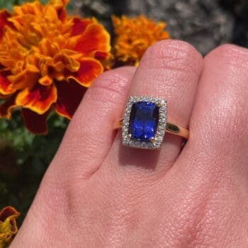 Cushion Shape Tanzanite and diamond Halo Ring 200-1892
