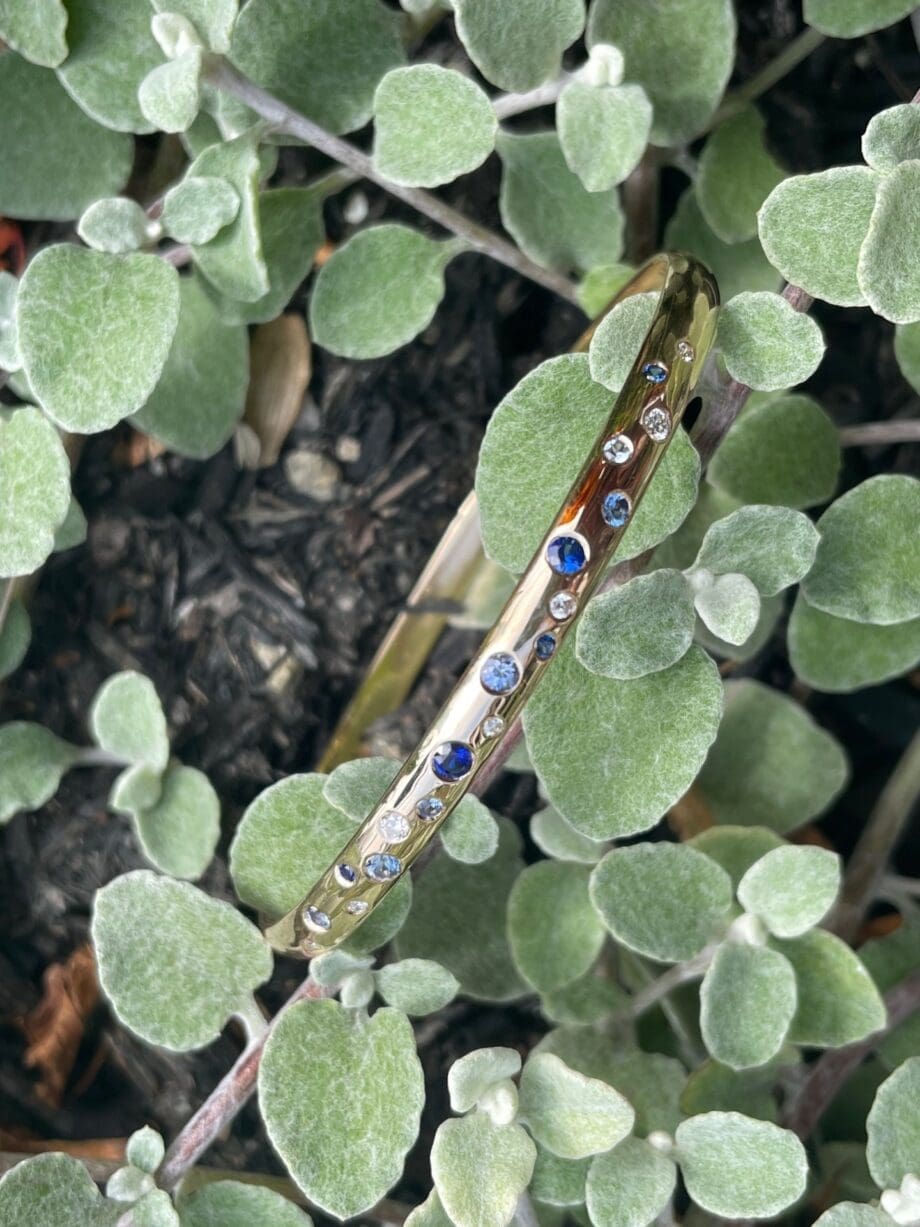 GAL-14K-Y-B-S/D Sapphire and Diamond Galaxy Bangle