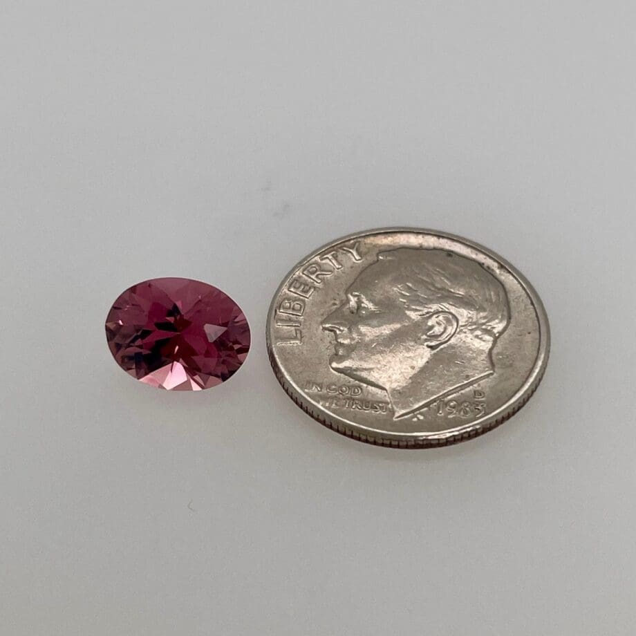"Maine" Pink Tourmaline 1.75ct Oval 270-1293 loose with dime for scale