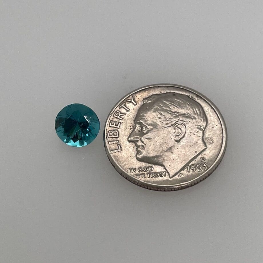 Blue Maine Tourmaline - Round 1.07ct loose with dime for scale
