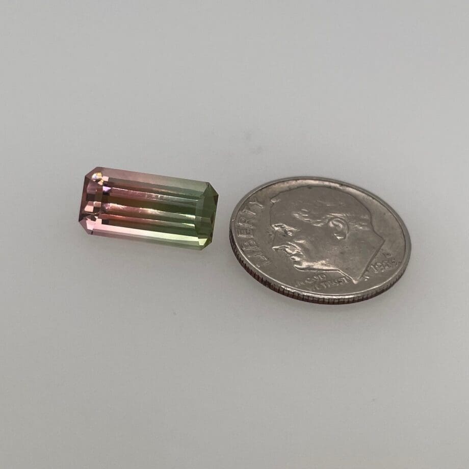 Bi-Color Tourmaline loose with dime for scale